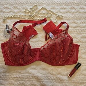 Valentines Day ❤️ Savage X Fenty Red Sequin Heart Lace Bra 40D